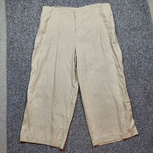Kate Hill 100% Linen High Rise Cropped Capri Cream Pants Size 16